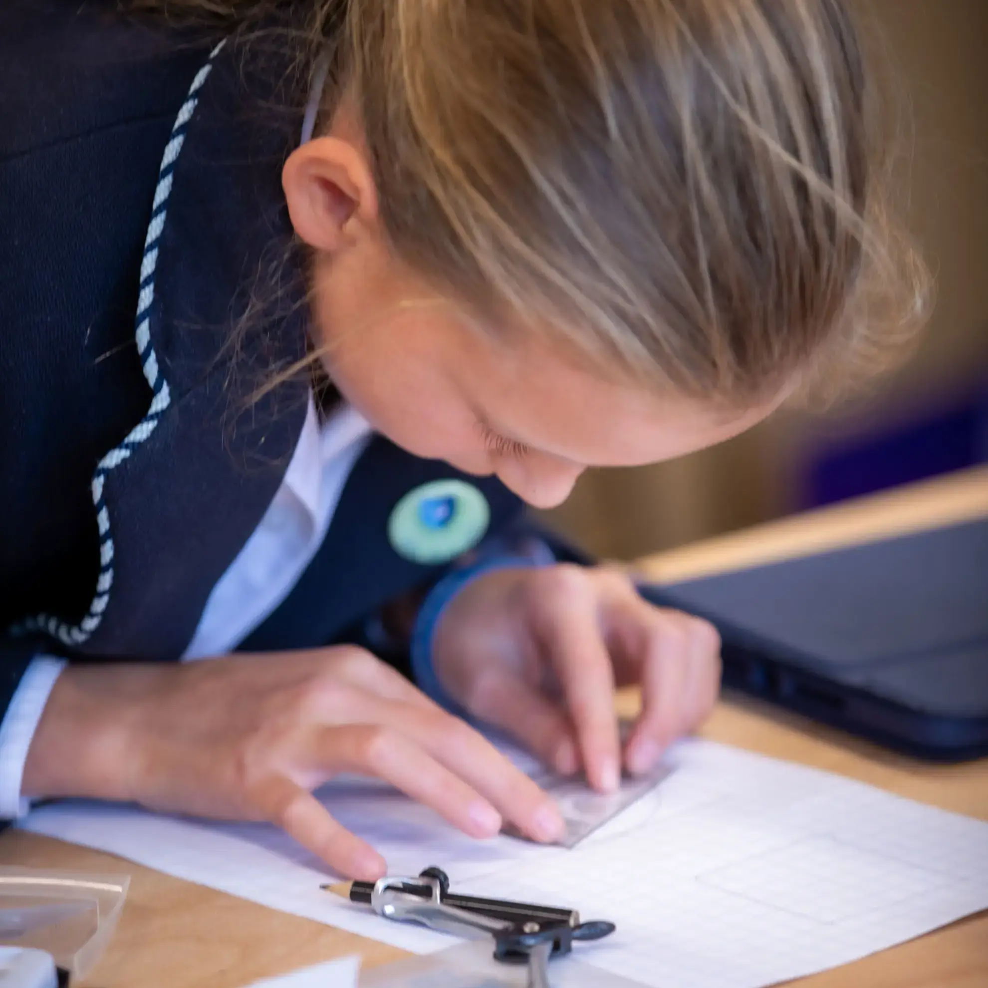 Student working with protractor