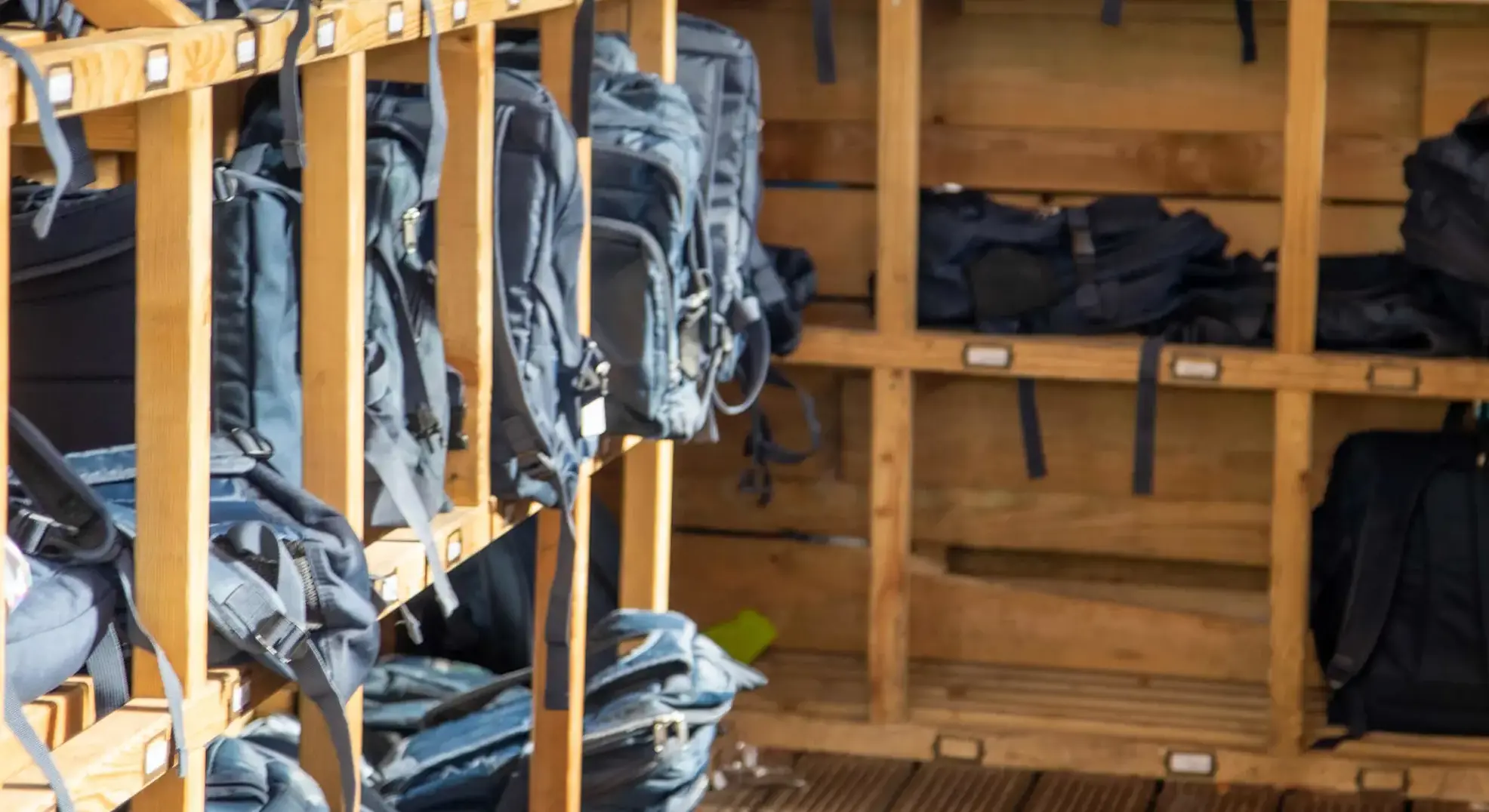 Schoolbags on shelves