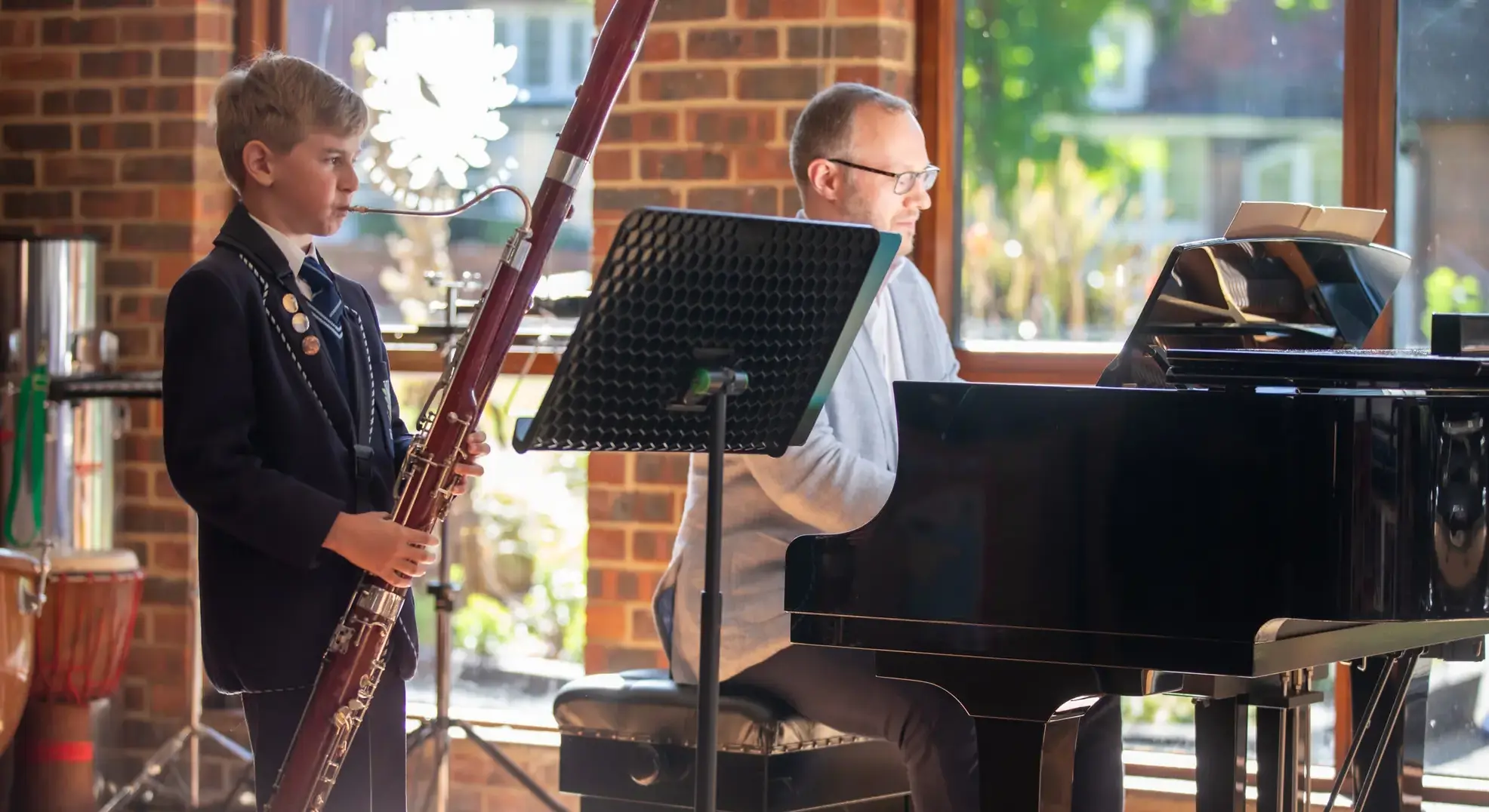 Student playing a bassoon