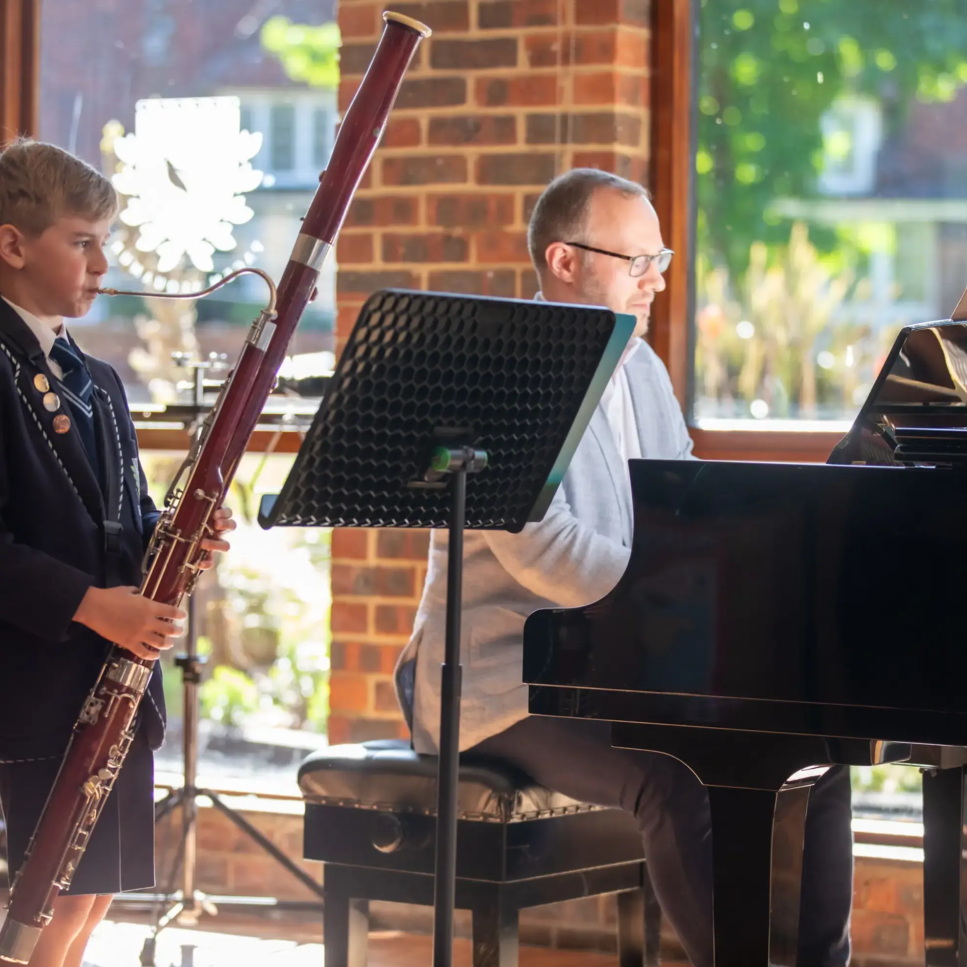 Student playing a bassoon