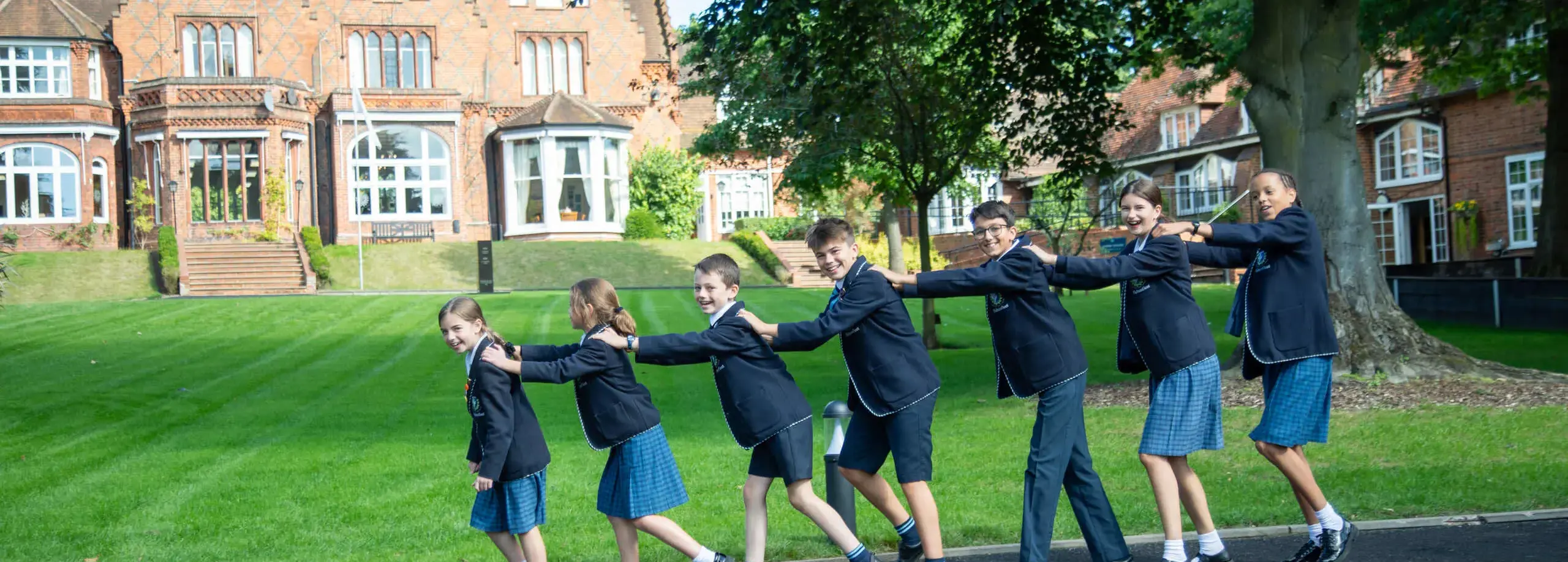 Students in a conga line