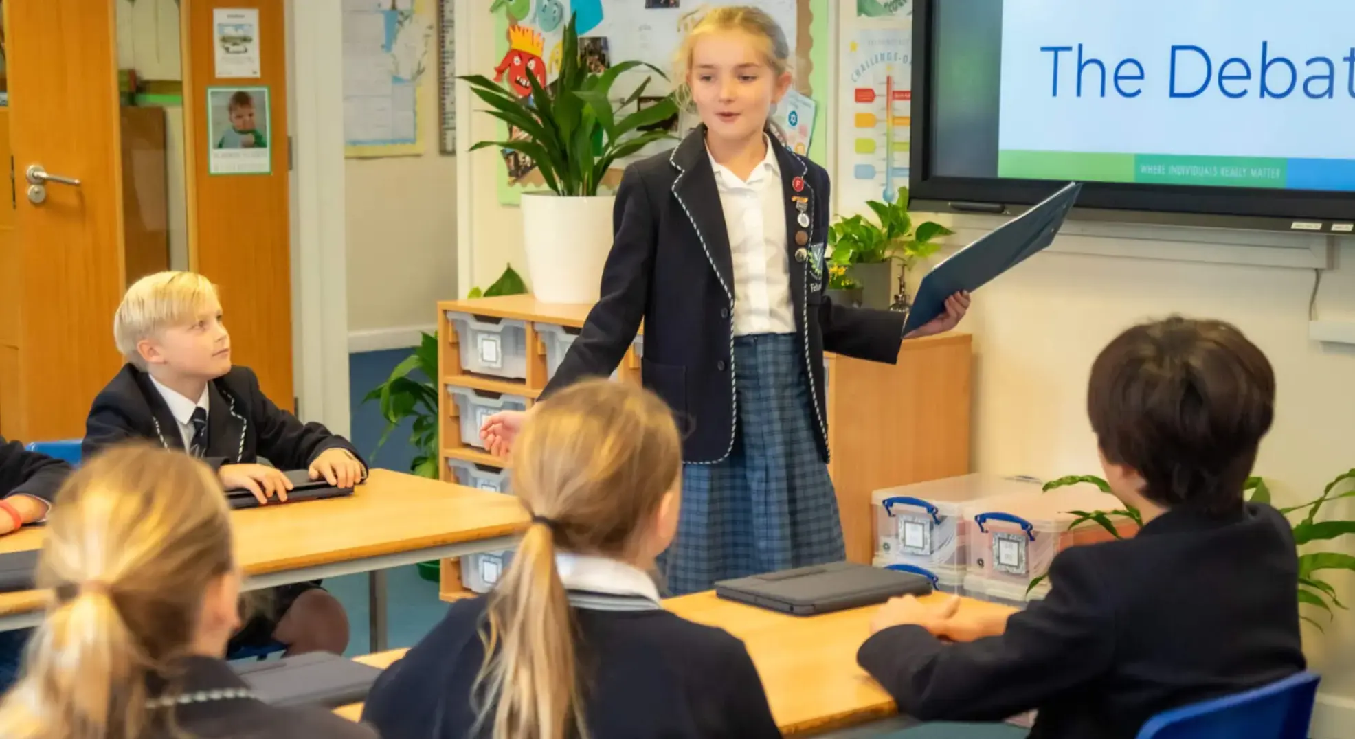 Pupils practicing Ethical debates EDI Feltonfleet Private School Surrey