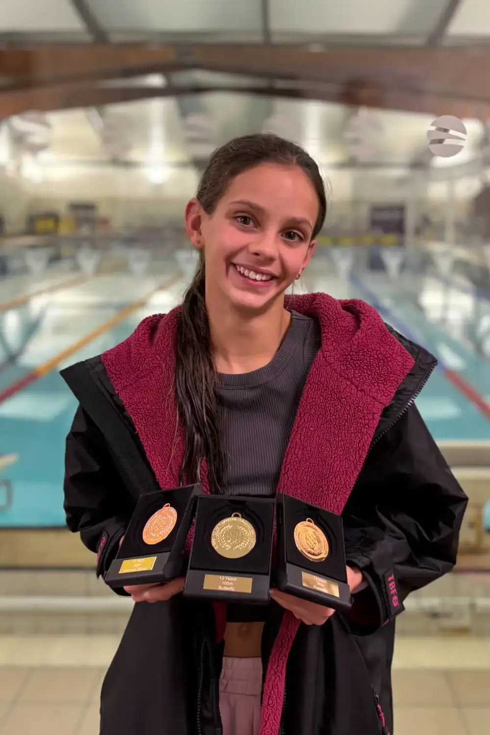 Sophia Samonas celebrating her success at the ESSA Surrey Schools Championships