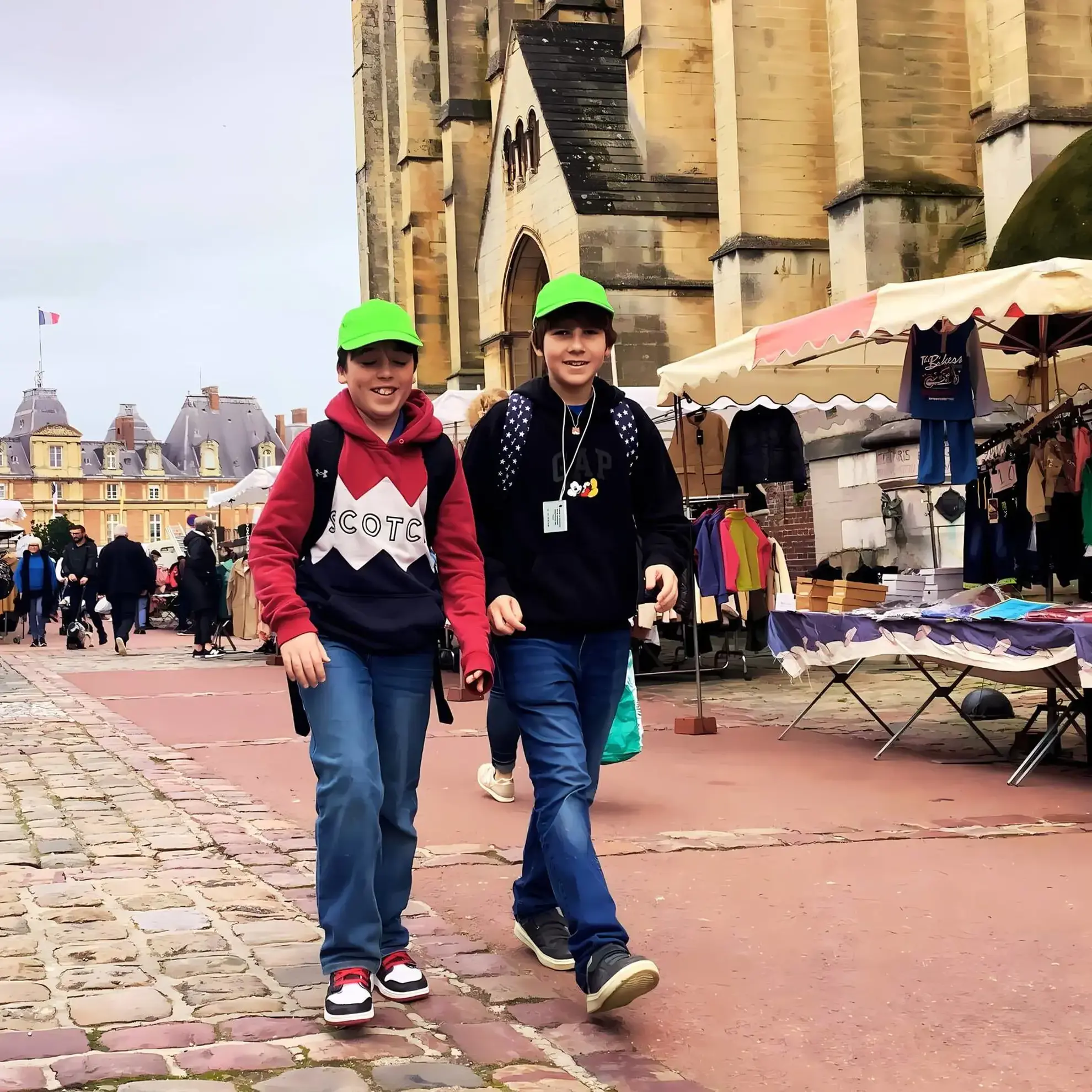 Students browsing French market