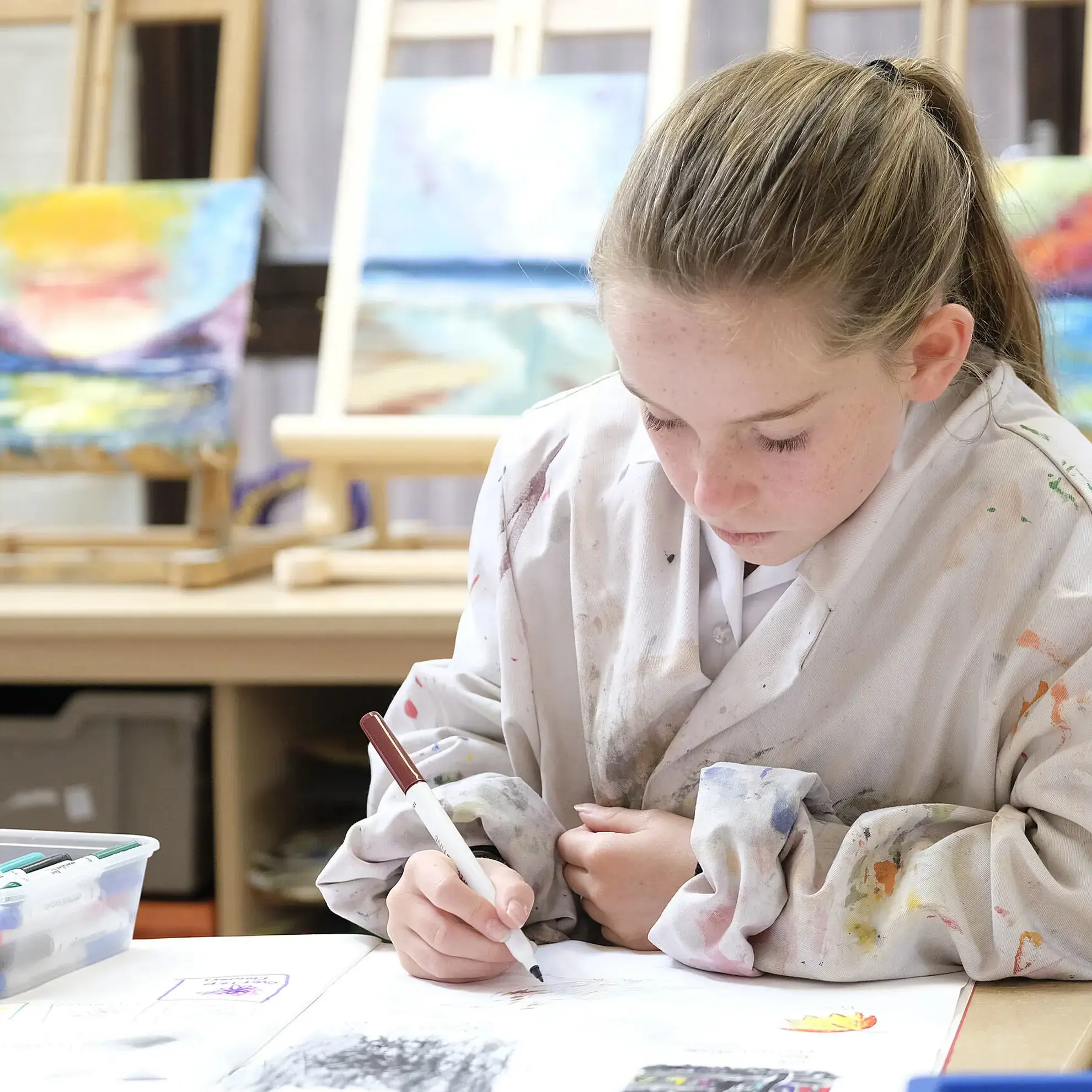 Upper School Pupil in Art Studio Sketching Feltonfleet Private School Surrey