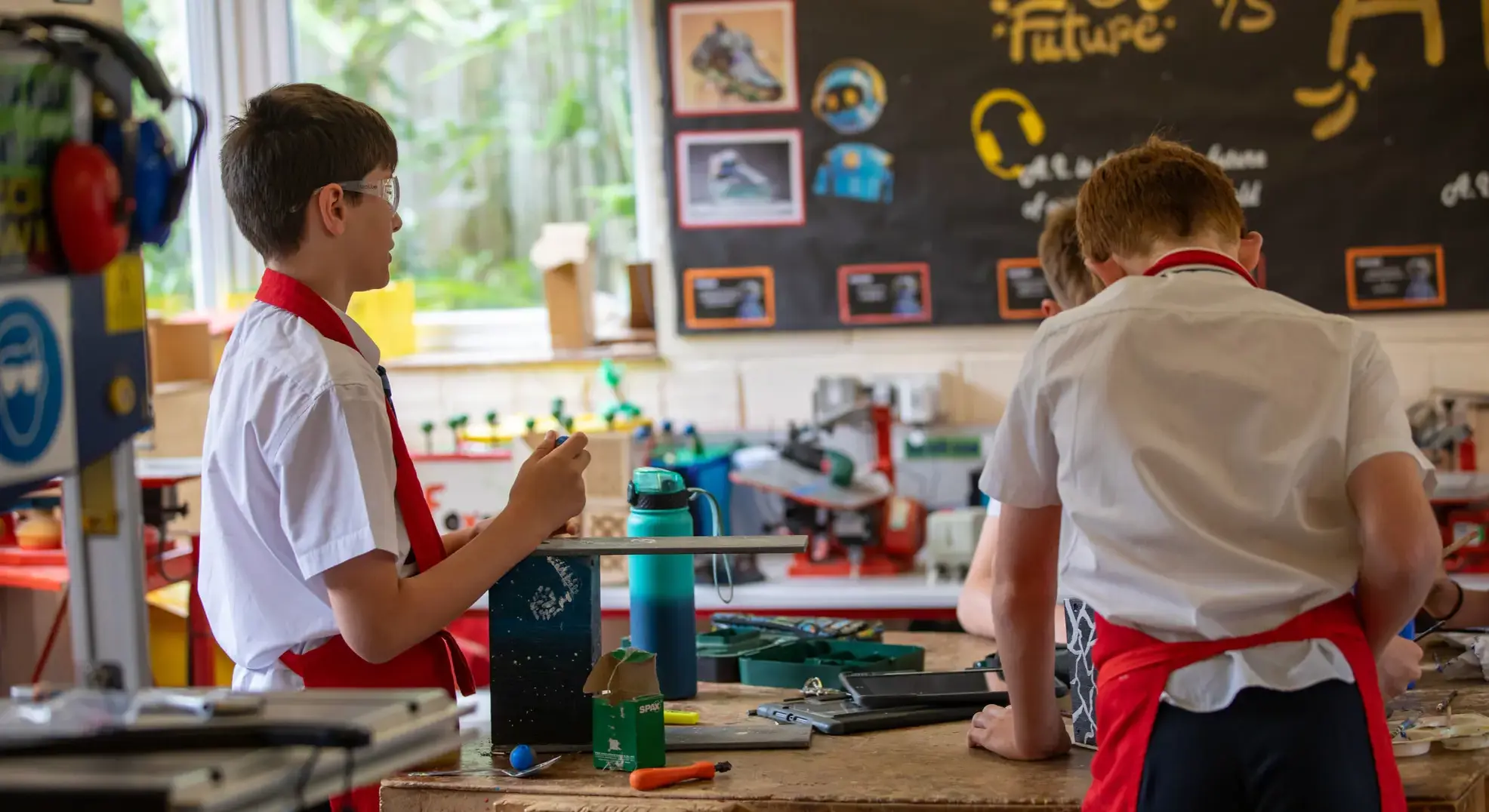 Students working at a bench