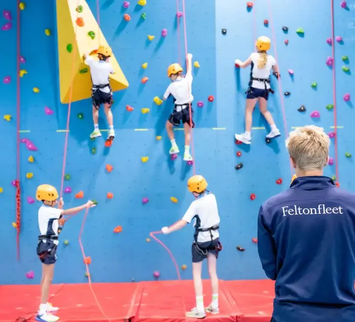 Upper School Pupils using Climbing Wall Feltonfleet Private School SurreyAcademic Excellence Gallery Left