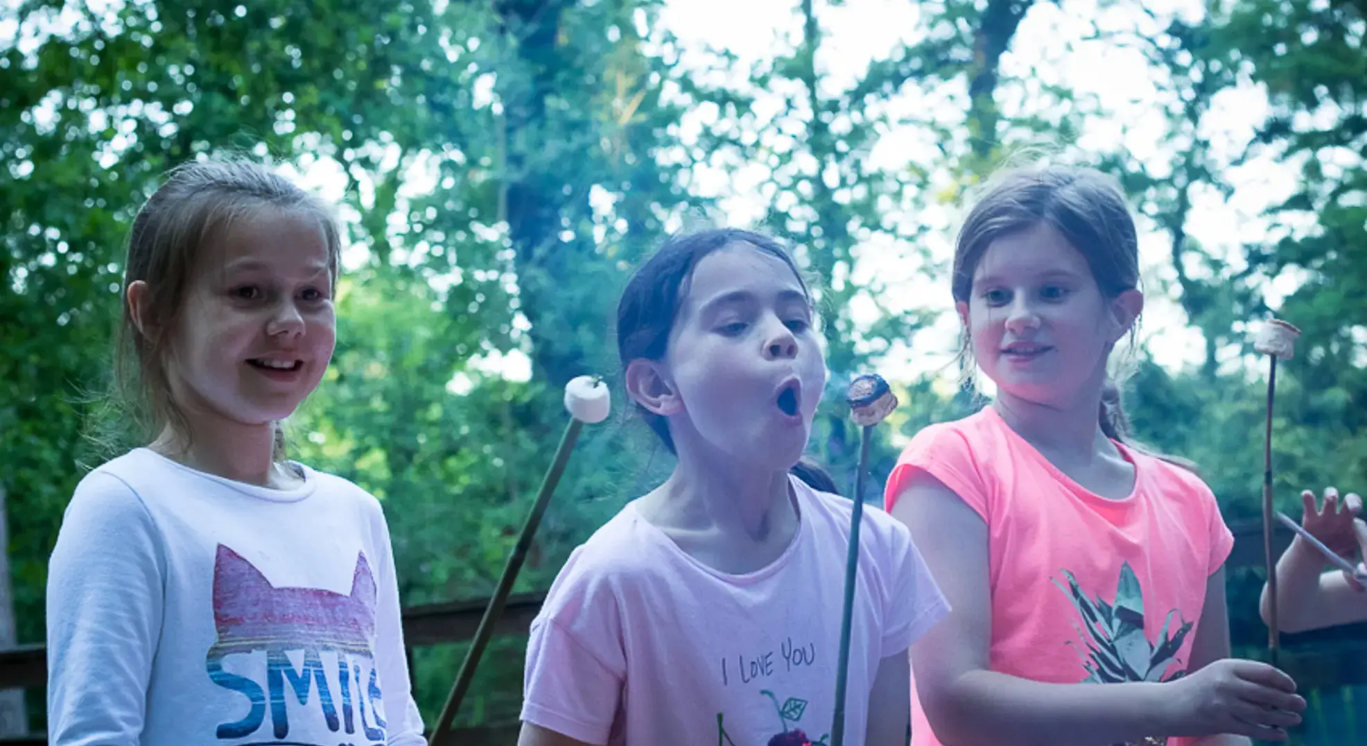 Students blowing on toasted marshmallows