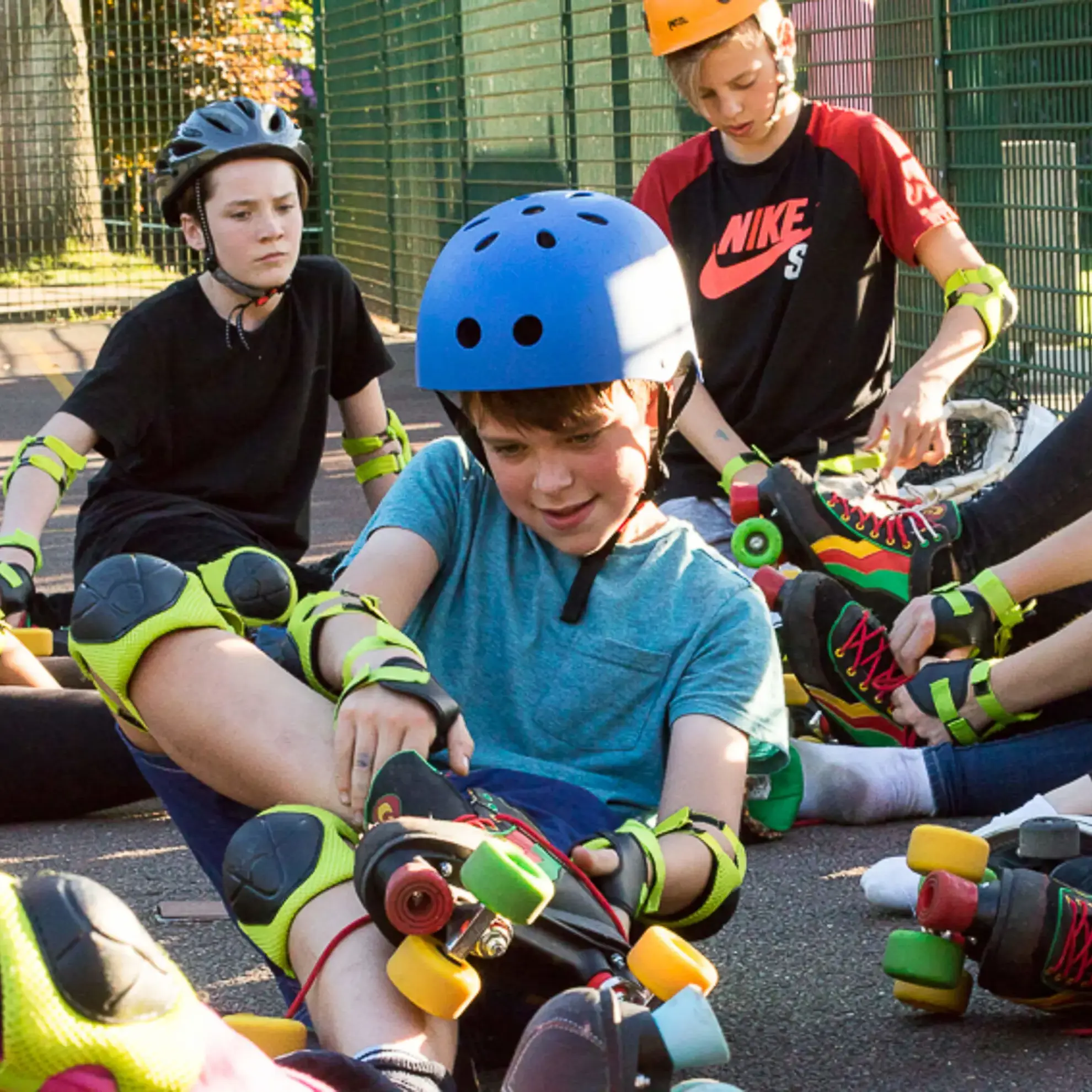 Students putting on rollerskates